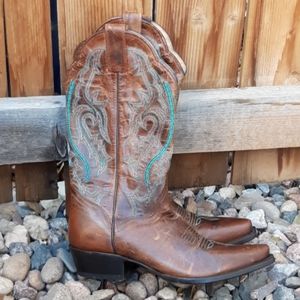 J.B. Dillon Brown Western Boots with Blue Stitching